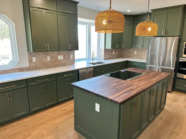 Green Kitchen Cabinet Renovation after photo
